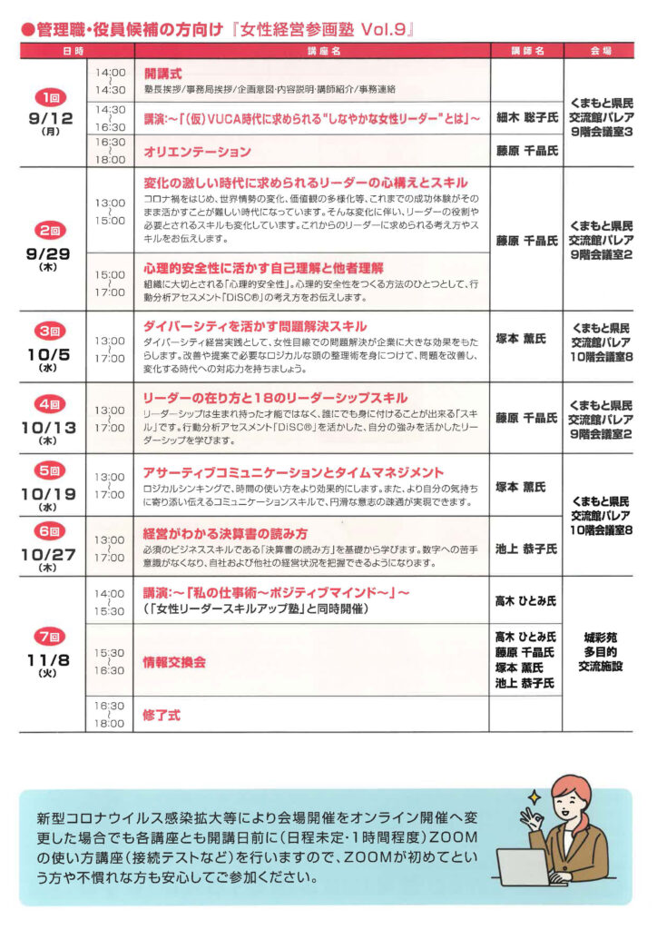 熊本県 熊本県経営者協会主催 22女性リーダー養成講座 の管理職 役員候補向け講演において 株式会社リノパートナーズ代表取締役 細木聡子が登壇します 株式会社リノパートナーズ